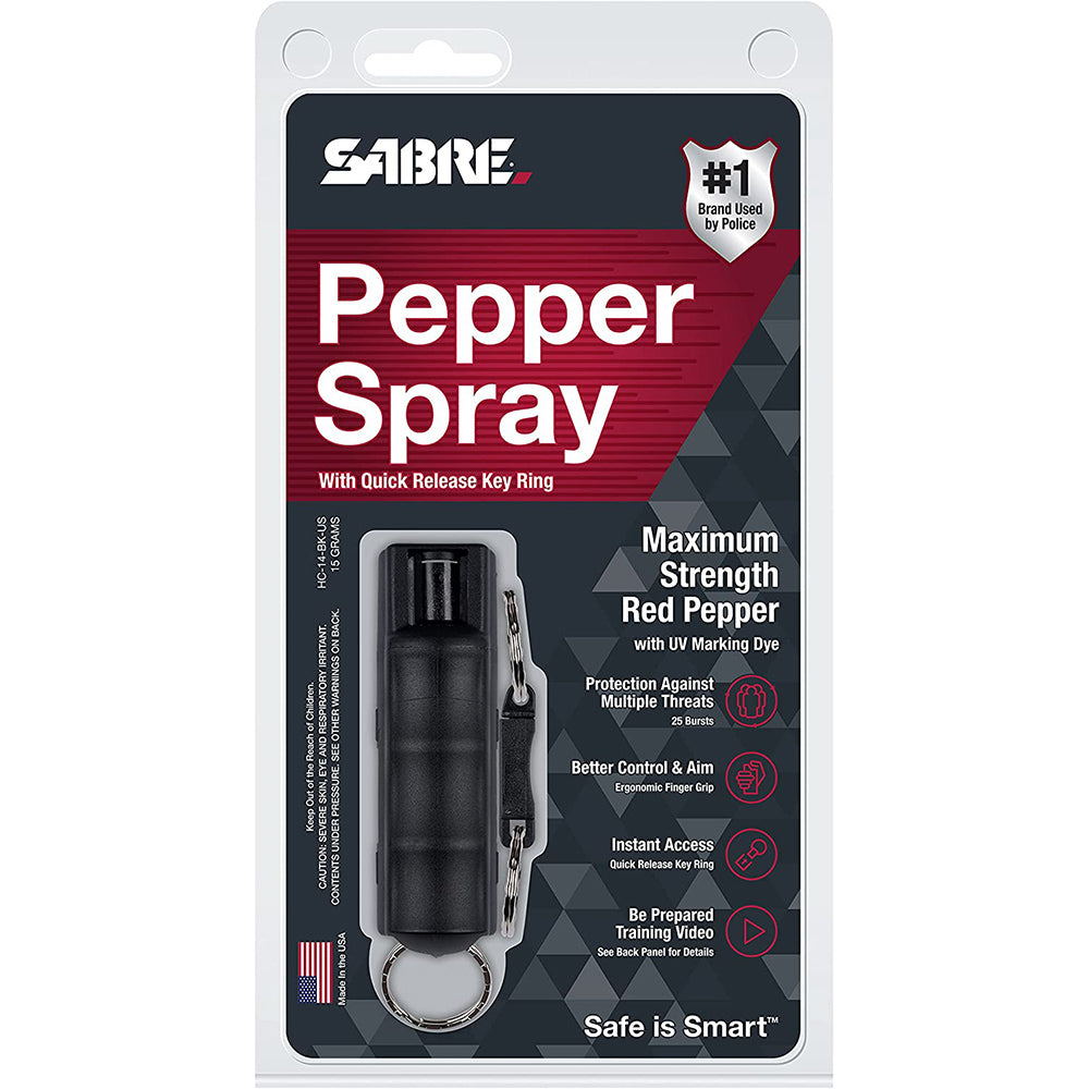 Gas Spray de pimienta Sabre Red con llavero de liberación rápida Negro (3m)