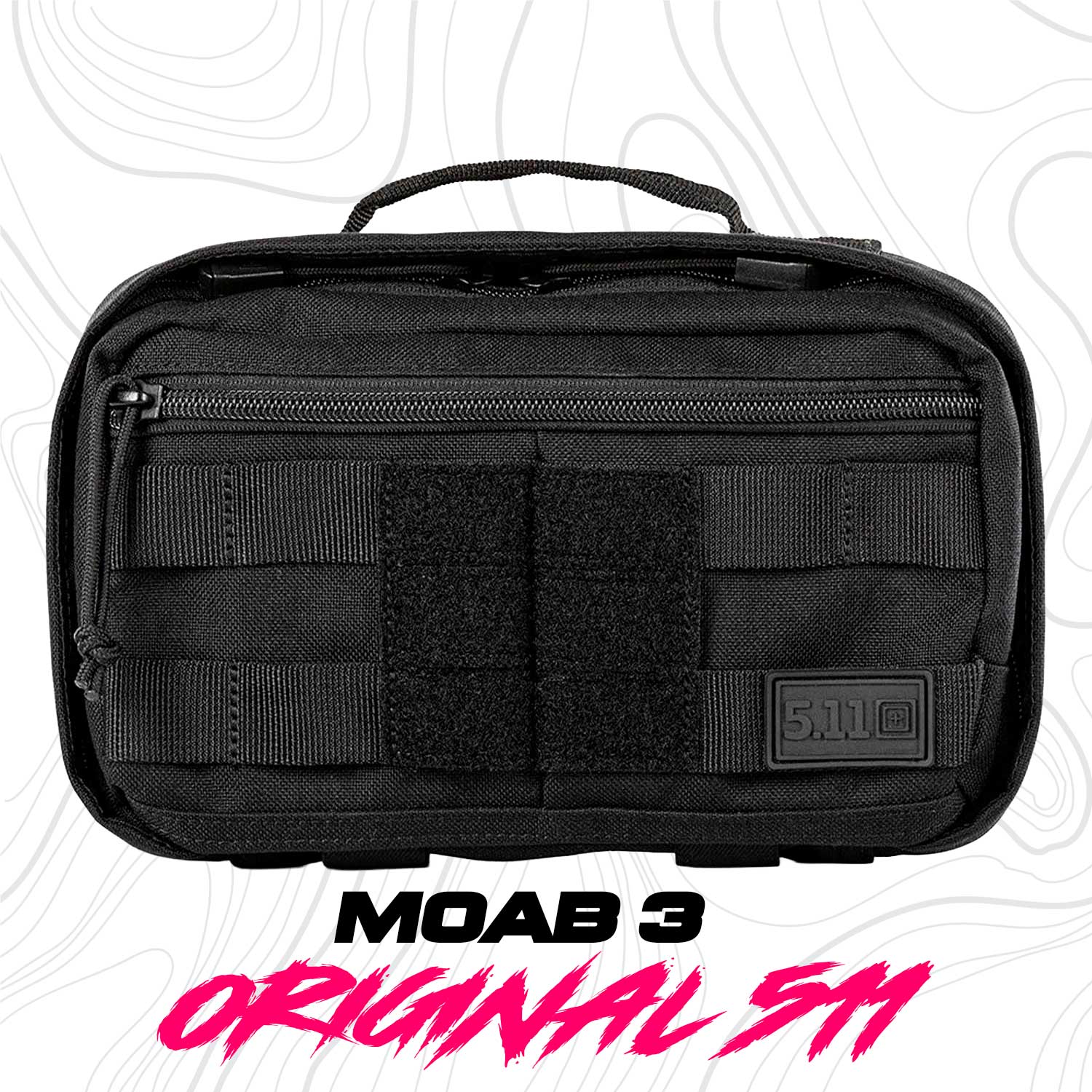 Mochila Táctica 5.11 MOAB 3 adaptable en color negro, ideal para uso diario con sistema MOLLE. Diseño compacto y resistente para campismo.

