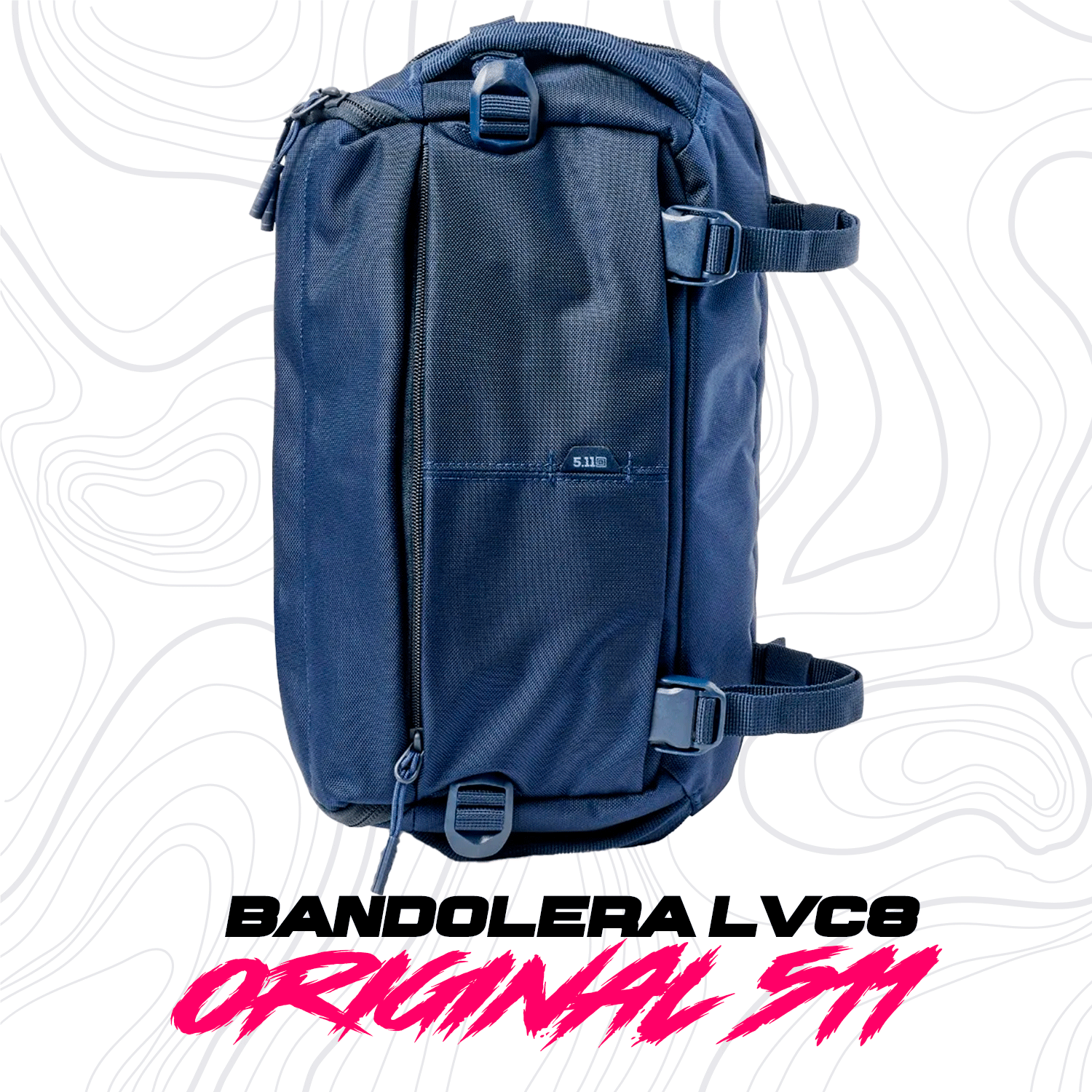 Mochila Bandolera Táctica Lcv8 5.11 azul con correas MOLLE y diseño compacto de 8L. Ideal para organización táctica y uso diario.