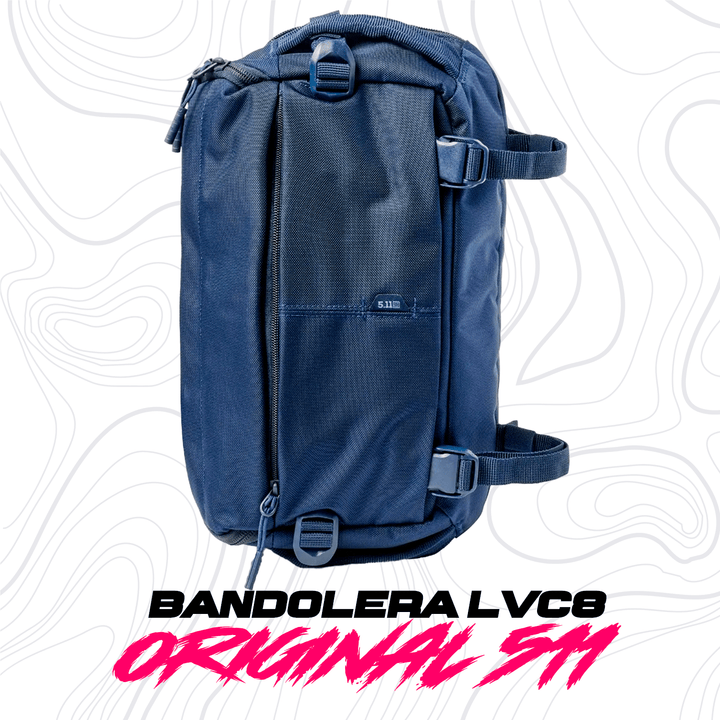 Mochila Bandolera Táctica Lcv8 5.11 azul con correas MOLLE y diseño compacto de 8L. Ideal para organización táctica y uso diario.
