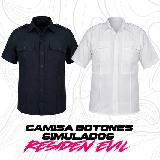 Camisa Táctica Uniforme Azul y Blanco Policía Botones Simulados Residen Evil Militaría