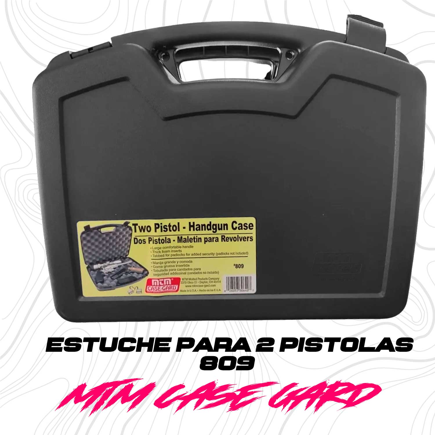 Estuche rígido Case gard  de alta calidad, fabricado en polímero de alta resistencia,  almacenamiento seguro de dos pistolas