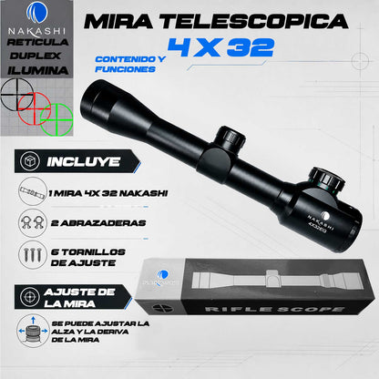 Mira Telescópica 4x32eg Retícula Iluminada Verde Rojo Nakashi Residen Evil Militaría