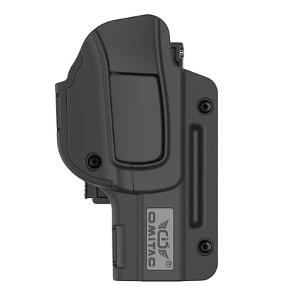 Vista lateral de funda Omitac para Glock 17, 22, 31 con diseño ergonómico y seguro nivel 2, fabricada en polímero resistente.