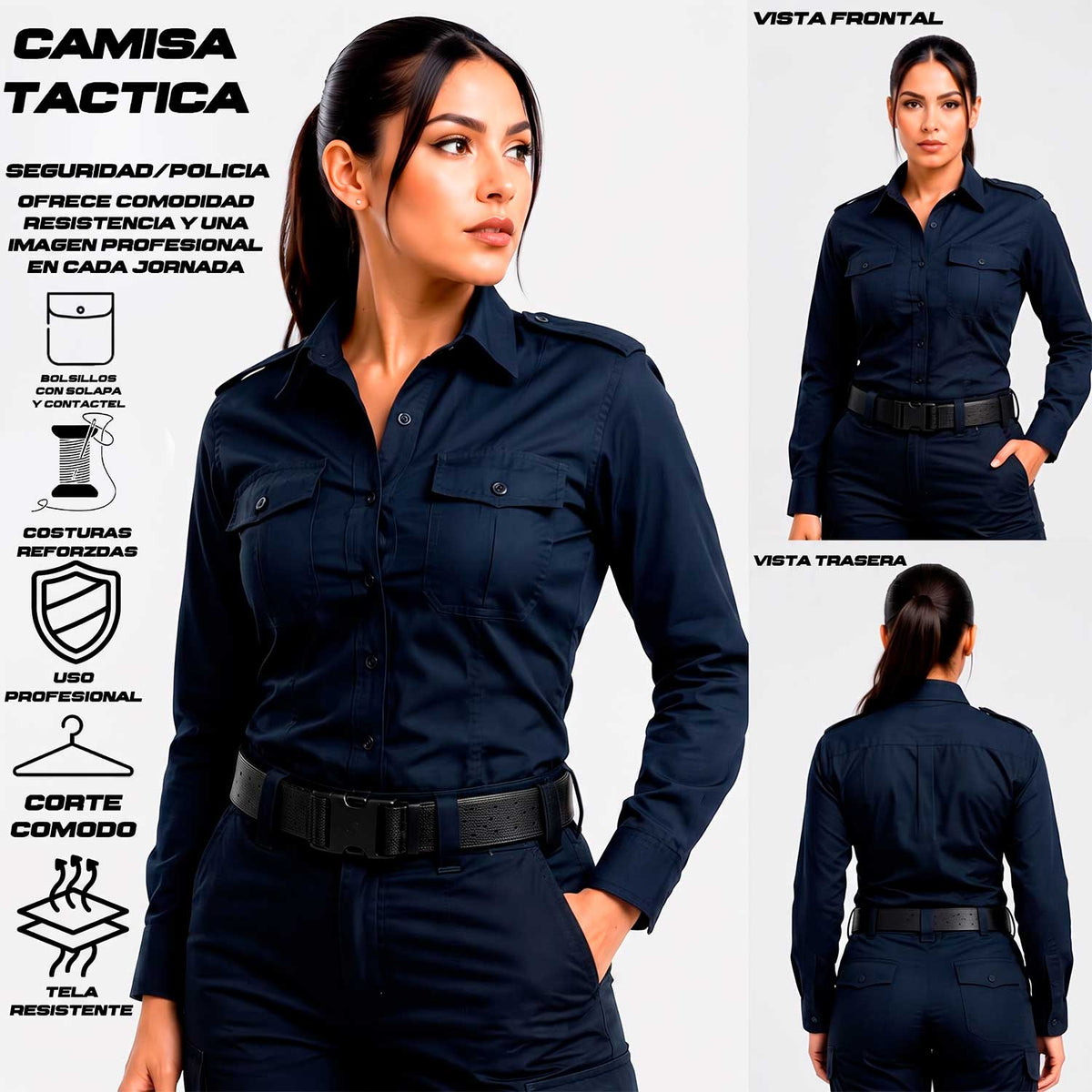 Camisa Táctica Uniforme Azul Marino Manga Larga Policía Residen Evil Militaría