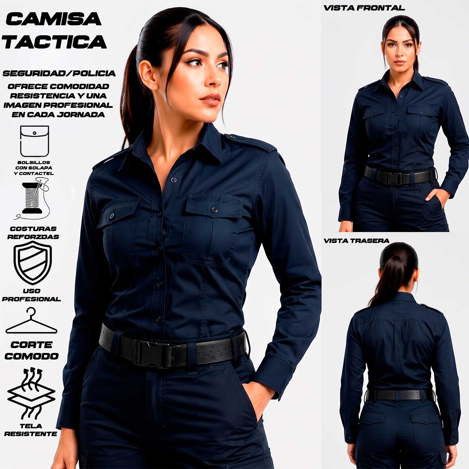 Camisa Táctica Uniforme Azul Marino Manga Larga Policía Residen Evil Militaría