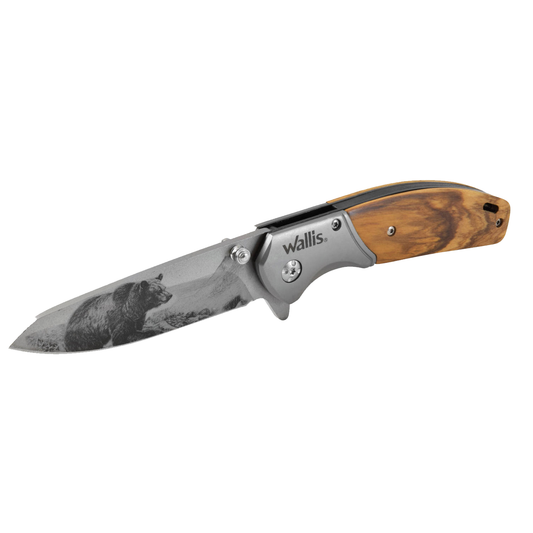 Navaja Con Mango madera Hoja Lisa Diseño De Oso Acero inoxidable