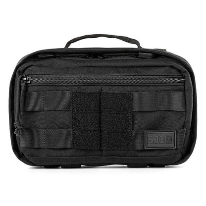Vista frontal de la mochila táctica 5.11 MOAB 3 con panel MOLLE y logo 5.11. Perfecta para actividades al aire libre y uso urbano.