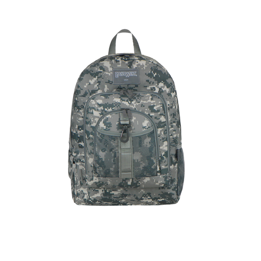 Mochila Escolar Pixel Camo East West Con Gancho Porta Llavero Y Botella