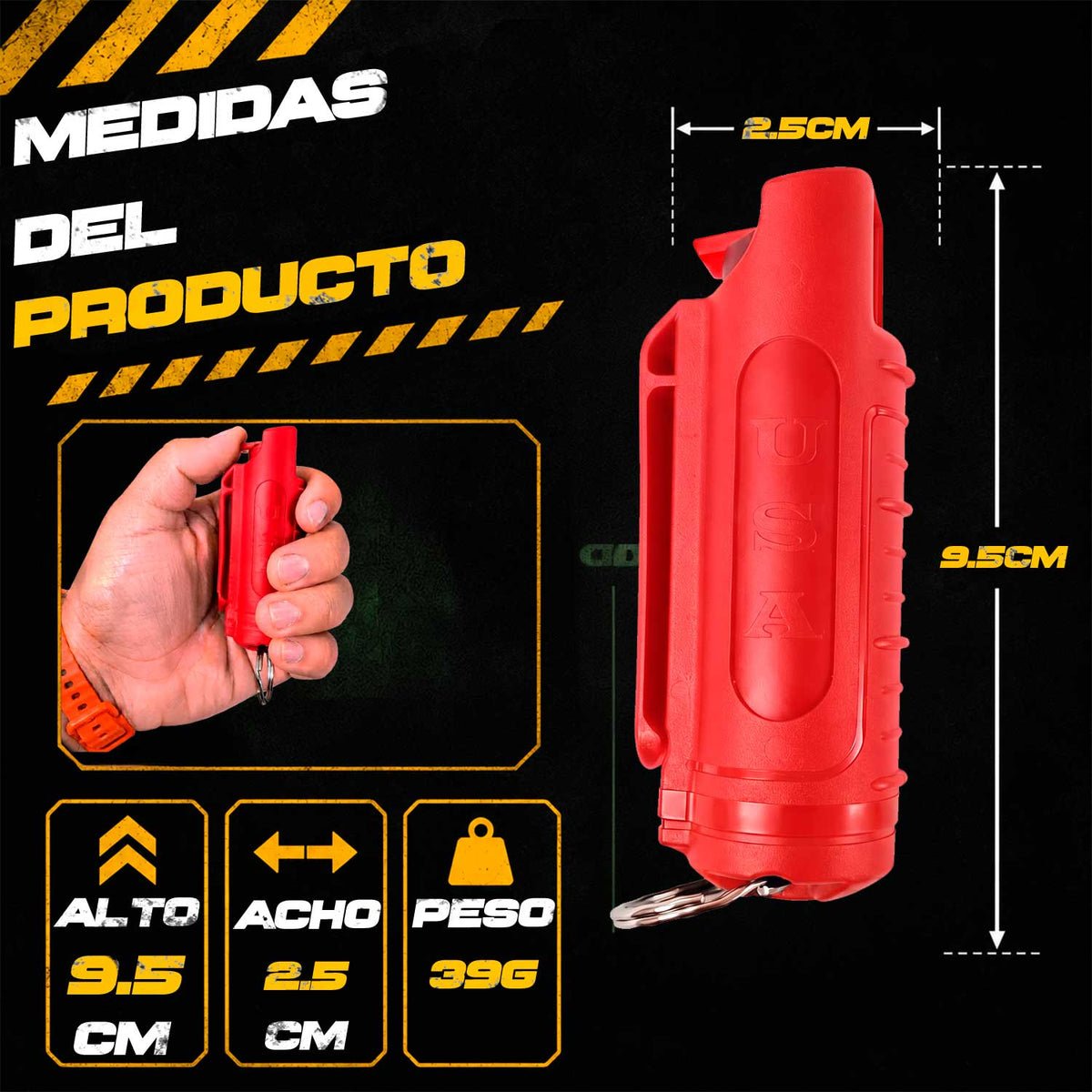 Spray Gas Pimienta Lacrimogeno Estuche Rígido Y Llavero Eliminator PSP PSP