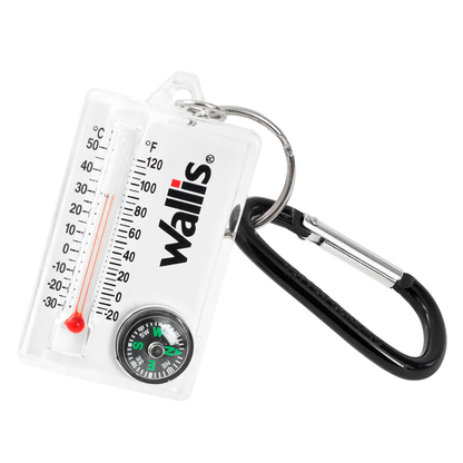 Brújula con térmometro y gancho, blanco con negro