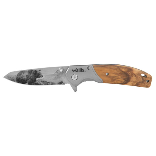 Navaja Con Mango madera Hoja Lisa Diseño De Oso Acero inoxidable