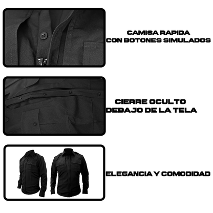 Camisa Tactica Uniforme Policia Cierre Simulado Manga Larga