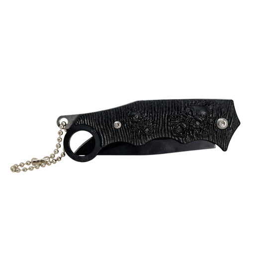 Navaja Llavero de Bolsillo Negro Textura de Calaveras
