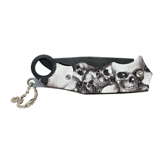 Navaja Llavero de Bolsillo Hoja Lisa Calaveras Blanco y Negro