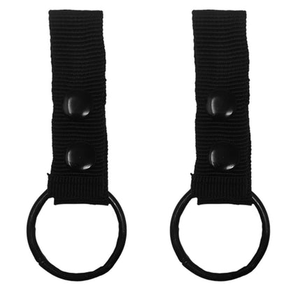 Dos porta tonfas de nylon negro con anillos metálicos. Accesorios resistentes para tonfas PR24 de policarbonato.
