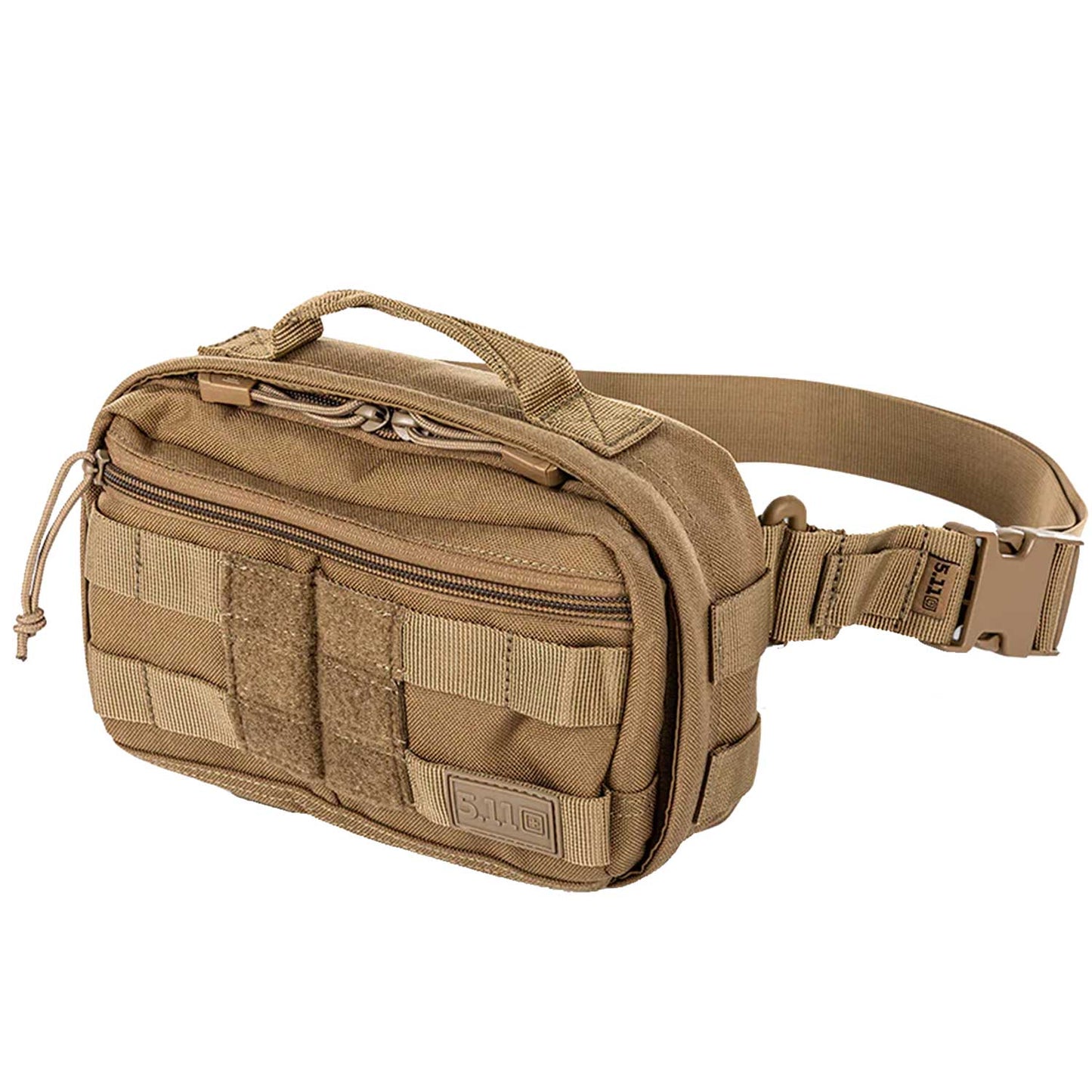 Mochila táctica 5.11 MOAB 3 con cinturón ajustable y hebilla robusta. Ideal como mariconera táctica para senderismo o uso militar.