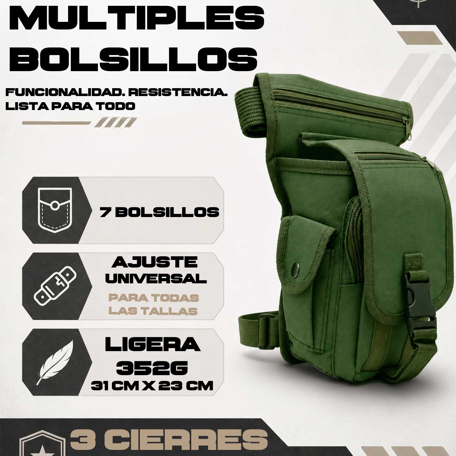 Piernera Tactica Mochila Muslera Porta Celular Multiusos Residen Evil Militaría