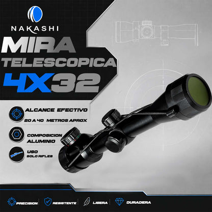 Mira Telescópica 4x32eg Retícula Iluminada Verde Rojo Nakashi Residen Evil Militaría