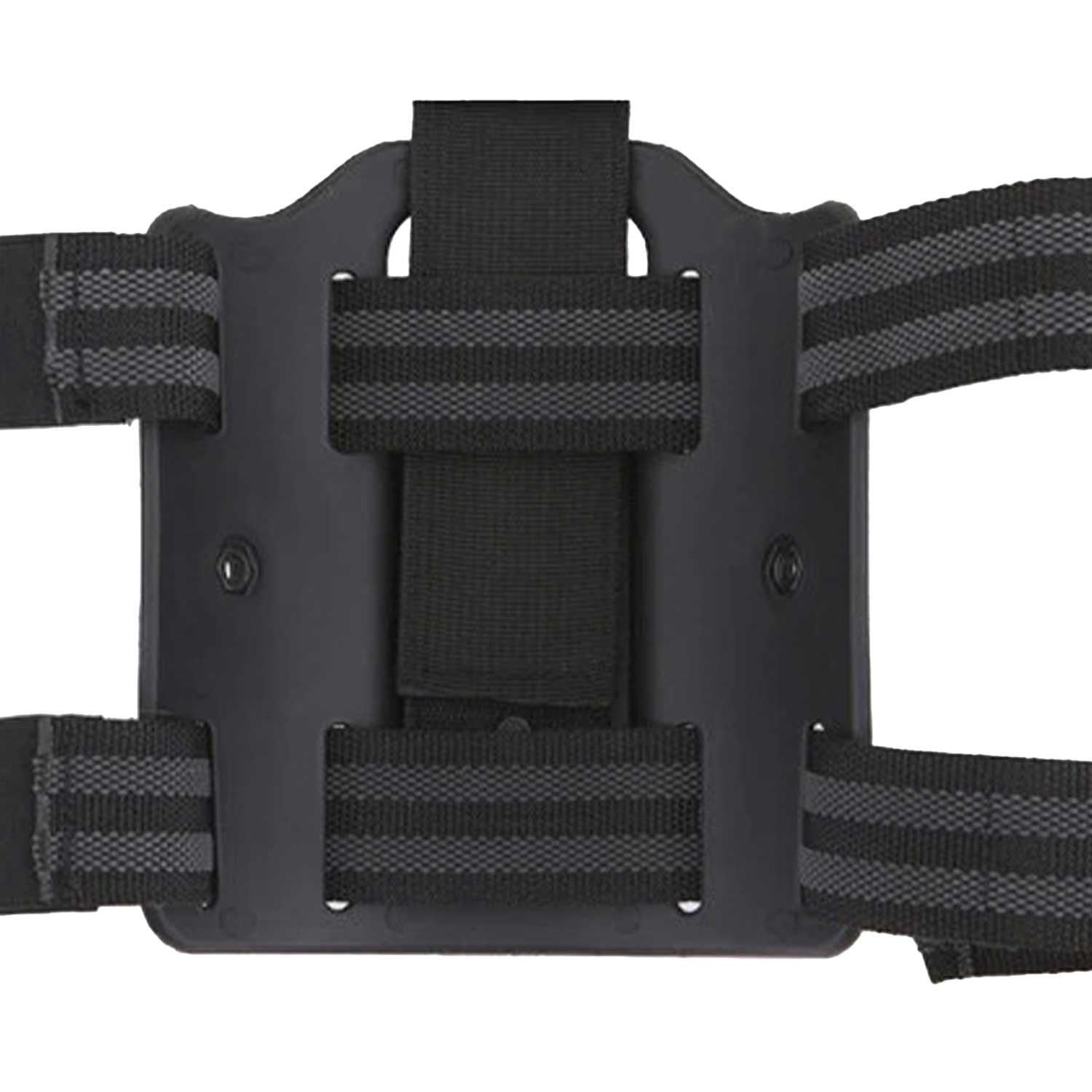  se muestra la vista trasera de la Piernera Táctica CYTAC de 3 Puntos con Funda Universal 2 Detalle de las líneas engomadas antideslizantes en la parte interna de las cintas, diseñadas para evitar desplazamientos al caminar o correr.