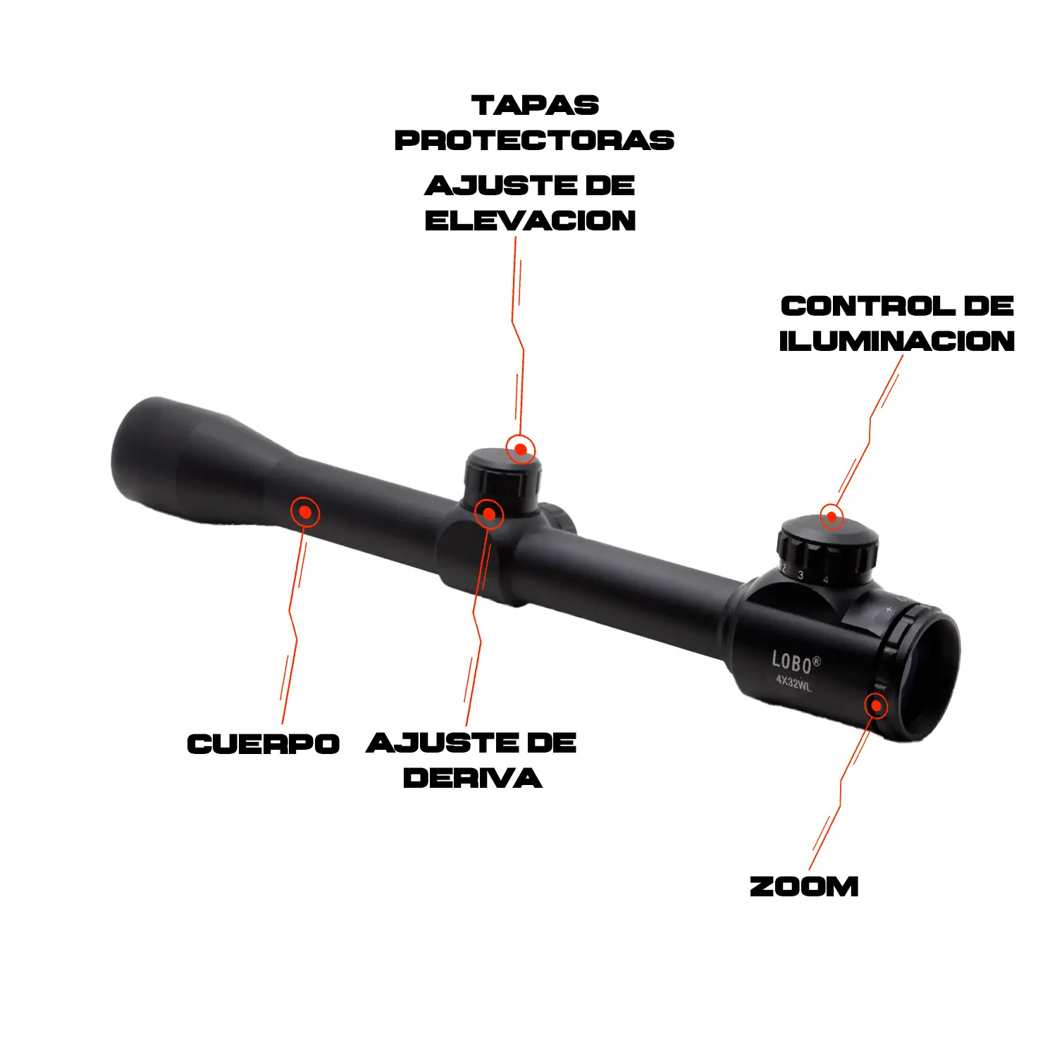 Mira Telescópica 4x32wl Con Luz Verde Y Roja Con Monturas