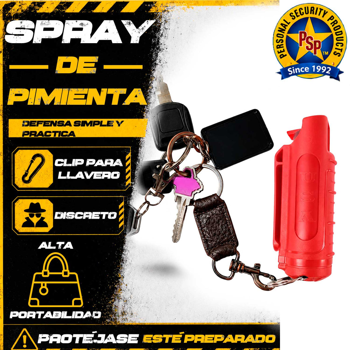 Spray Gas Pimienta Lacrimogeno Estuche Rígido Y Llavero Eliminator PSP PSP