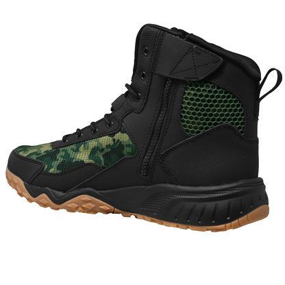 Botas Tácticas Fila Chastizer Negra Camu Cierre Original con cierre lateral y diseño camuflado, ideales para actividades al aire libre y uso policial.