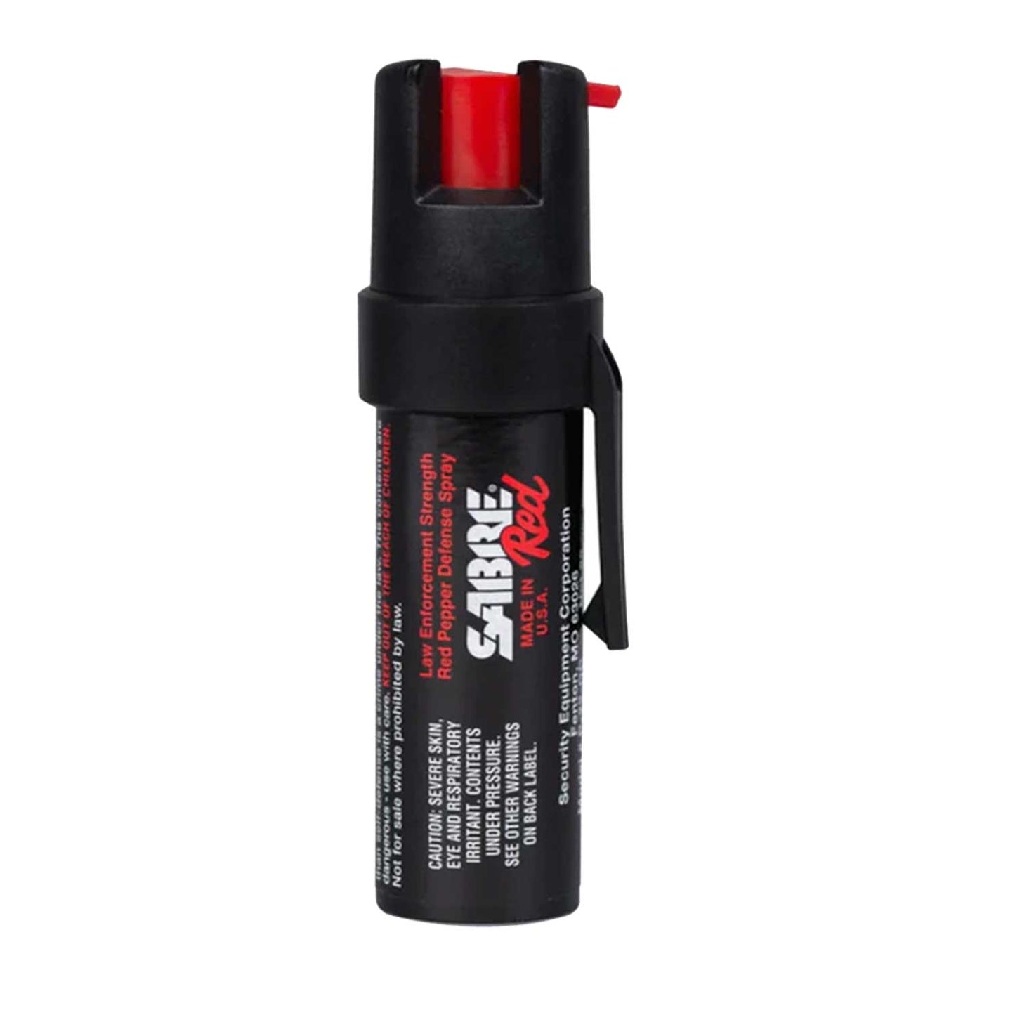 Gas pimienta Gel Sabre 19g compacto con clip lateral para colgar, diseño portátil para protección personal inmediata.