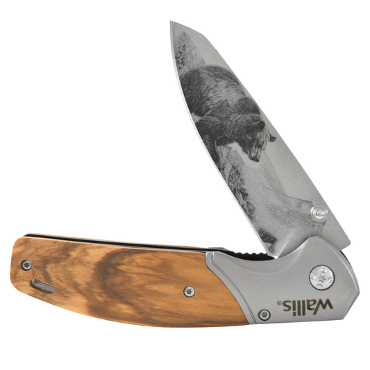 Navaja Con Mango madera Hoja Lisa Diseño De Oso Acero inoxidable