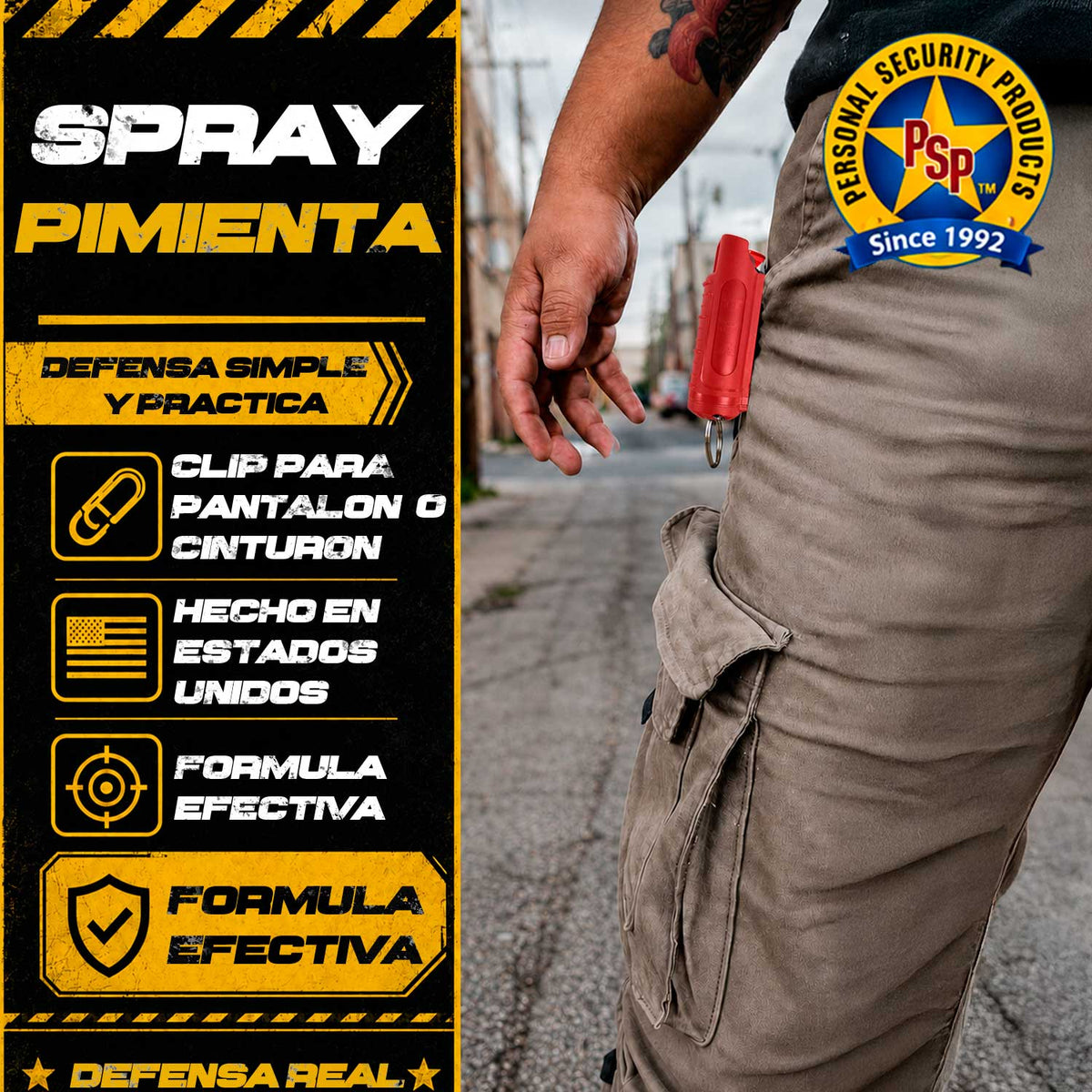 Spray Gas Pimienta Lacrimogeno Estuche Rígido Y Llavero Eliminator PSP PSP