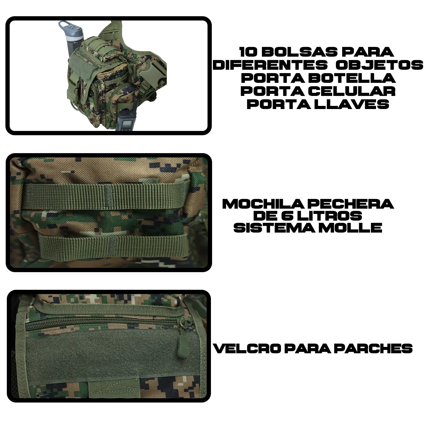 Mochila Tactica Pechera Porta Botella Multiusos