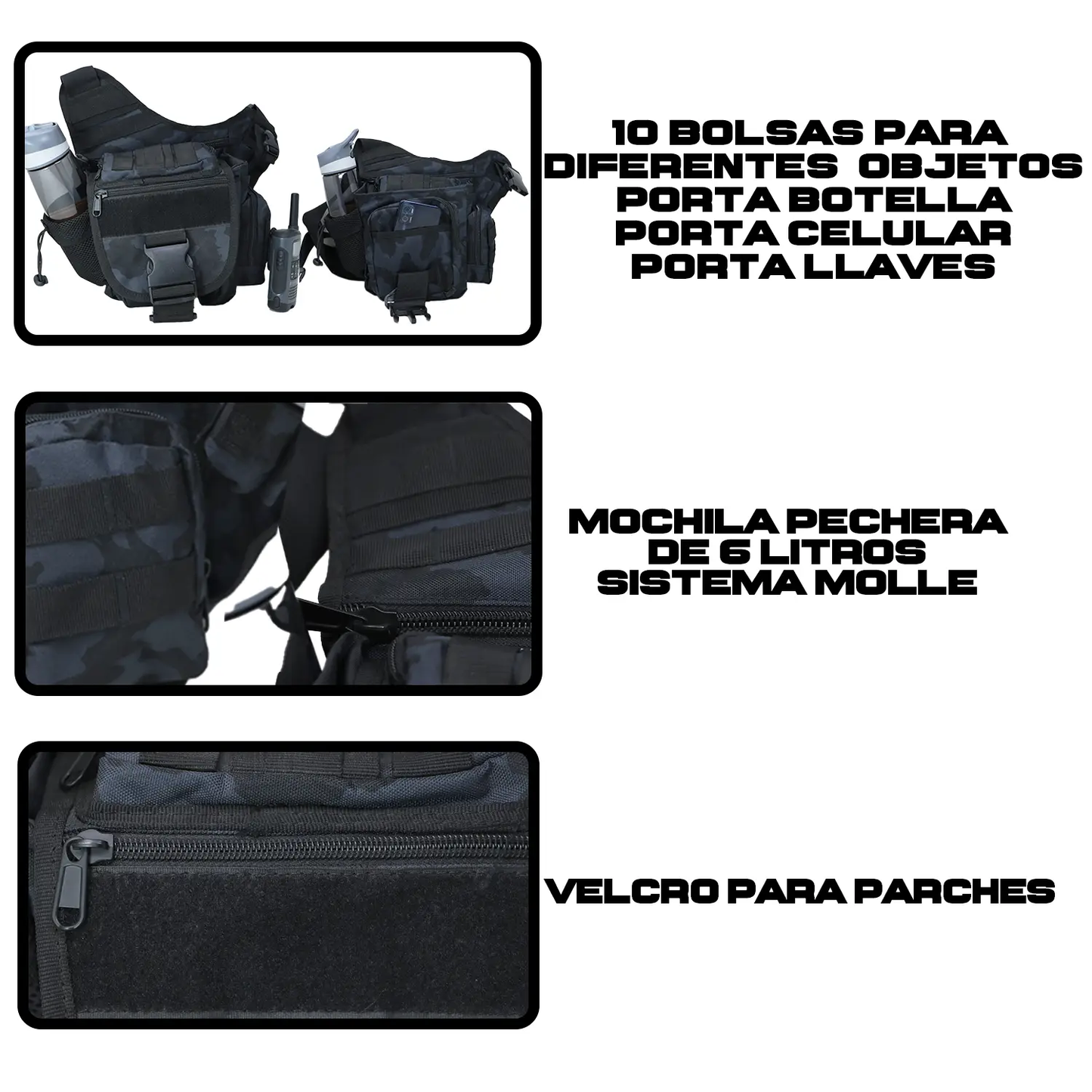 Mochila Tactica Pechera Con Correa 10 Bolsas