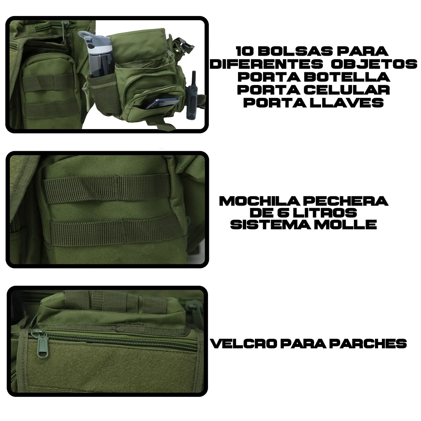 Mochila Tactica Pechera Con Correa 10 Bolsas