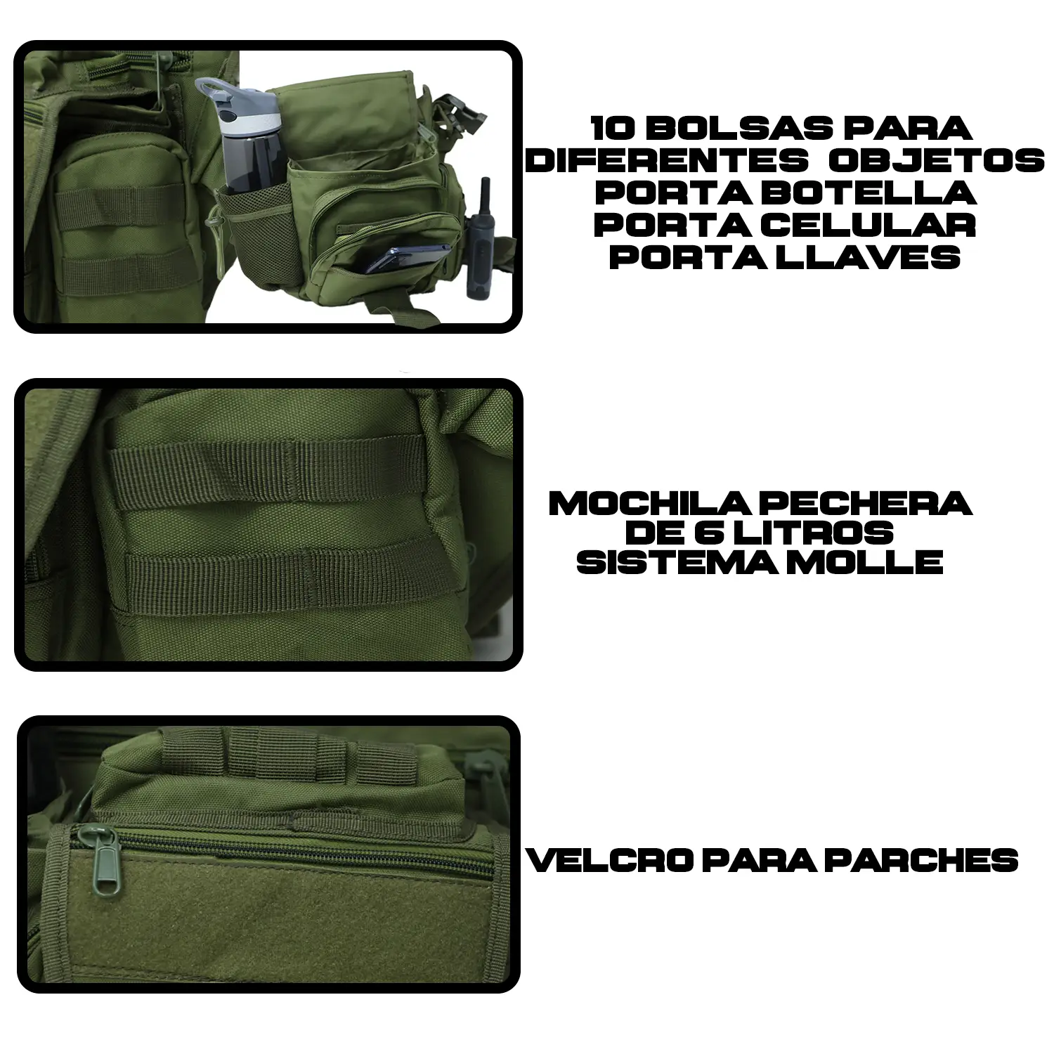 Mochila Tactica Pechera Con Correa 10 Bolsas