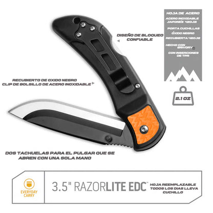 Navaja Táctica Razor EDC Lite con 5 Cuchillas de Acero Japonés