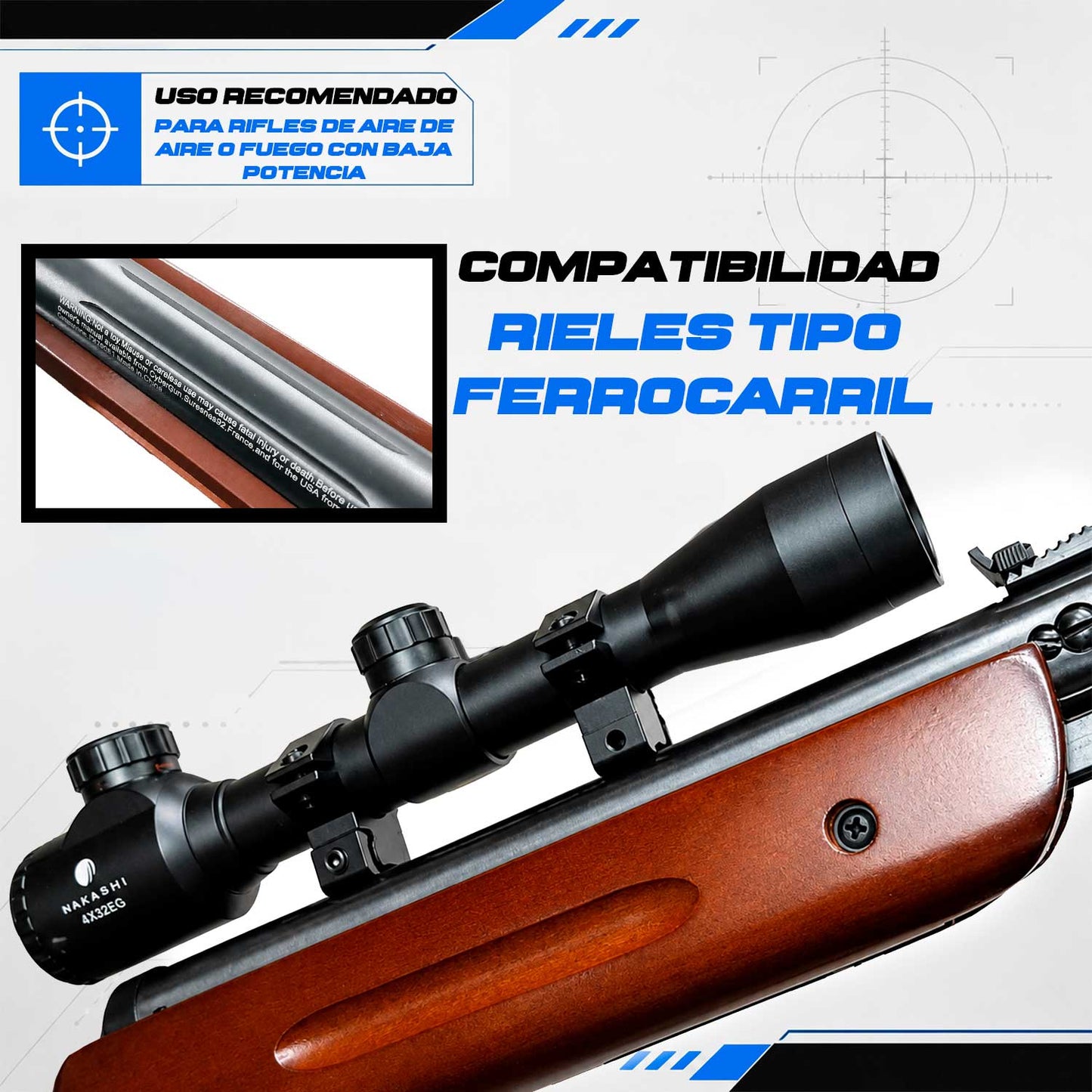 Mira Telescópica 4x32eg Retícula Iluminada Verde Rojo Nakashi Residen Evil Militaría