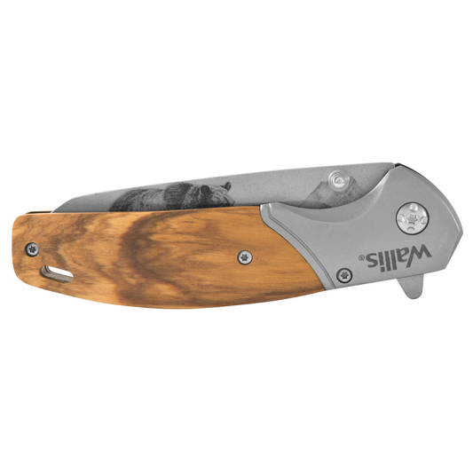Navaja Con Mango madera Hoja Lisa Diseño De Oso Acero inoxidable