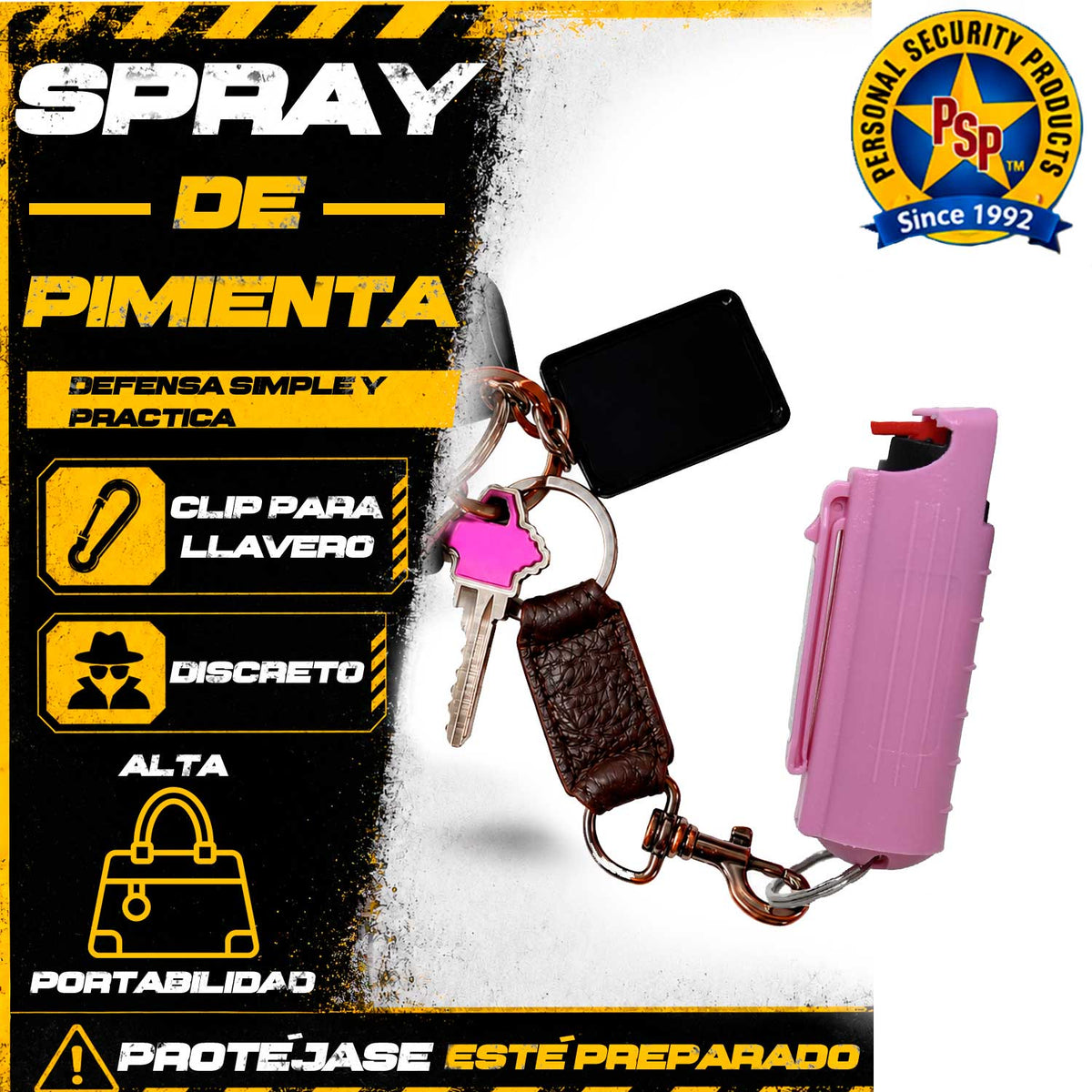 Spray Gas Pimienta Lacrimogeno Estuche Rígido Y Llavero Eliminator PSP PSP