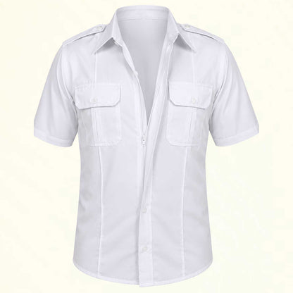 Camisa Táctica Uniforme Azul y Blanco Policía Botones Simulados Residen Evil Militaría