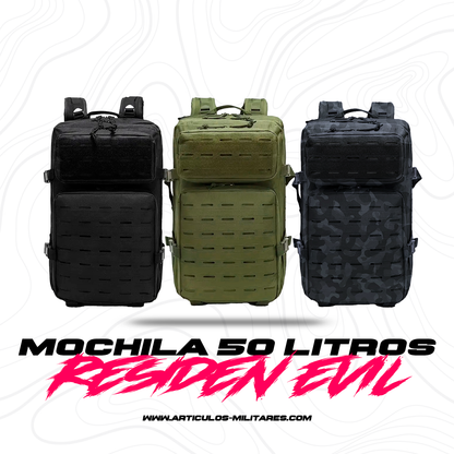 Mochila Táctica Militar Repelente de 50 L Con Molle y Velcro Residen Evil Militaría