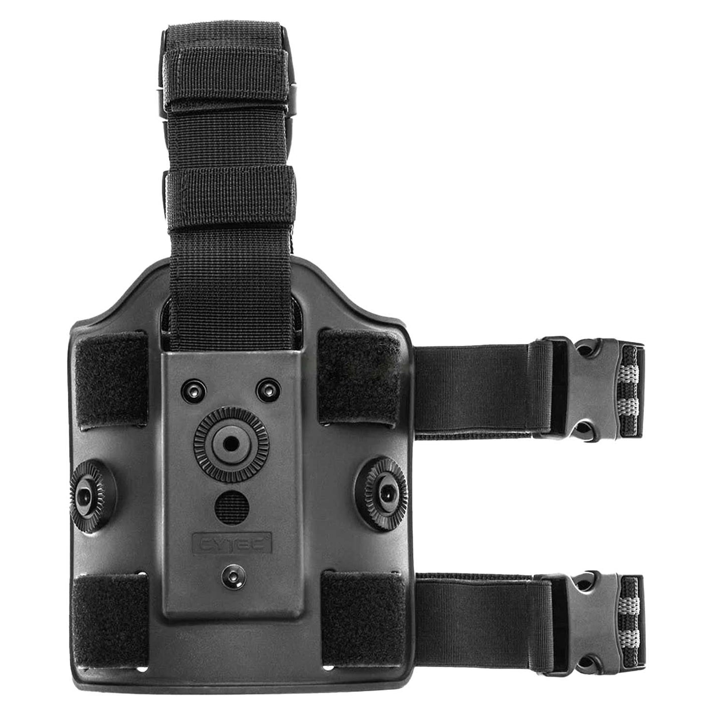 Se muestra la piernera sin accesorios instalados  CYTAC de 3 Puntos con Funda Universal Nivel 2 destacando su diseño modular con capacidad para integrar hasta 3 accesorios adicionales (se venden por separado).