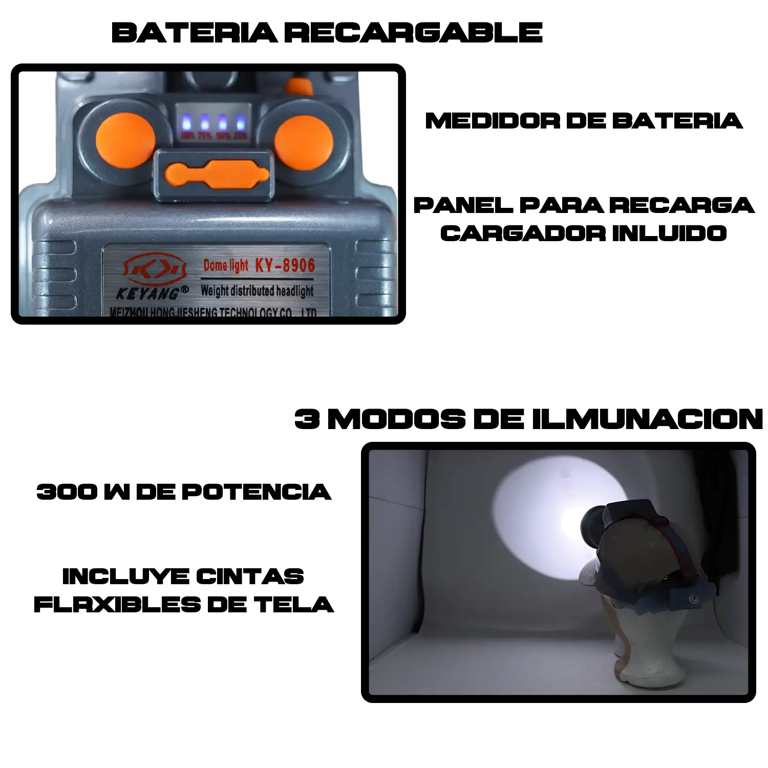 Lampara De Cabeza Led De Aluminio Con Medidor De Bateria