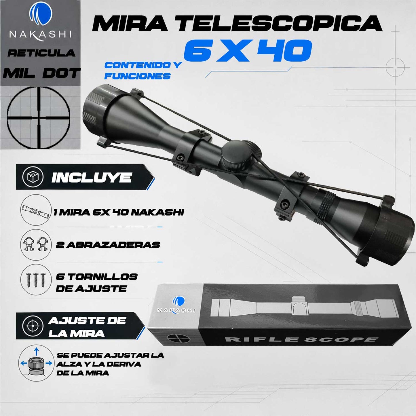 Mira Telescopica Nakashi 6x40 De Aluminio Ligera Residen Evil Militaría