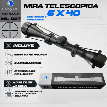 Mira Telescopica Nakashi 6x40 De Aluminio Ligera Residen Evil Militaría