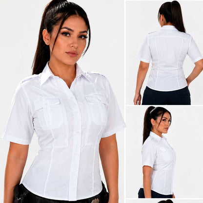 Camisa Táctica Uniforme Azul y Blanco Policía Botones Simulados Residen Evil Militaría