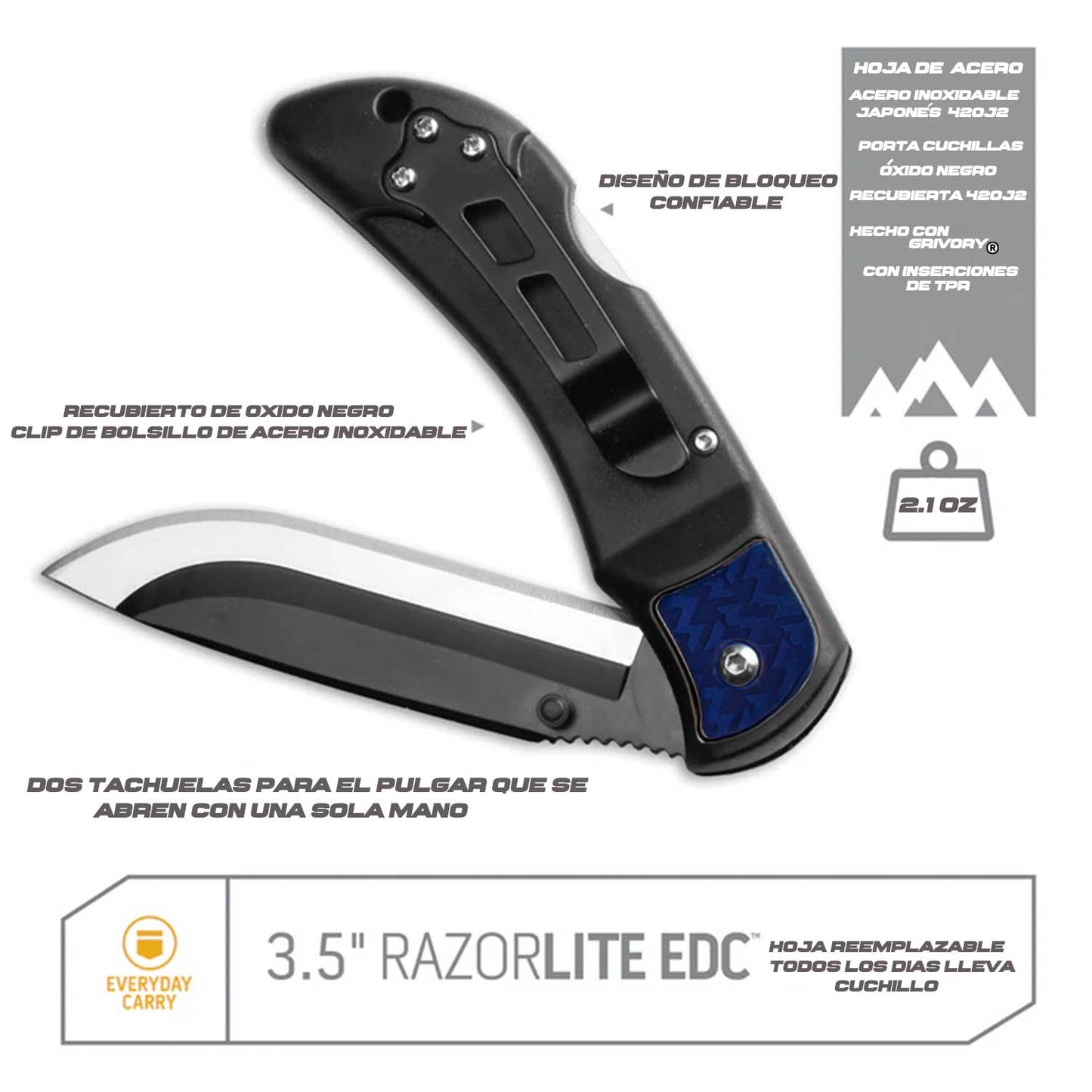 Navaja Tactica Razor Edc Lite 5 Cuchillas De Acero Japonés