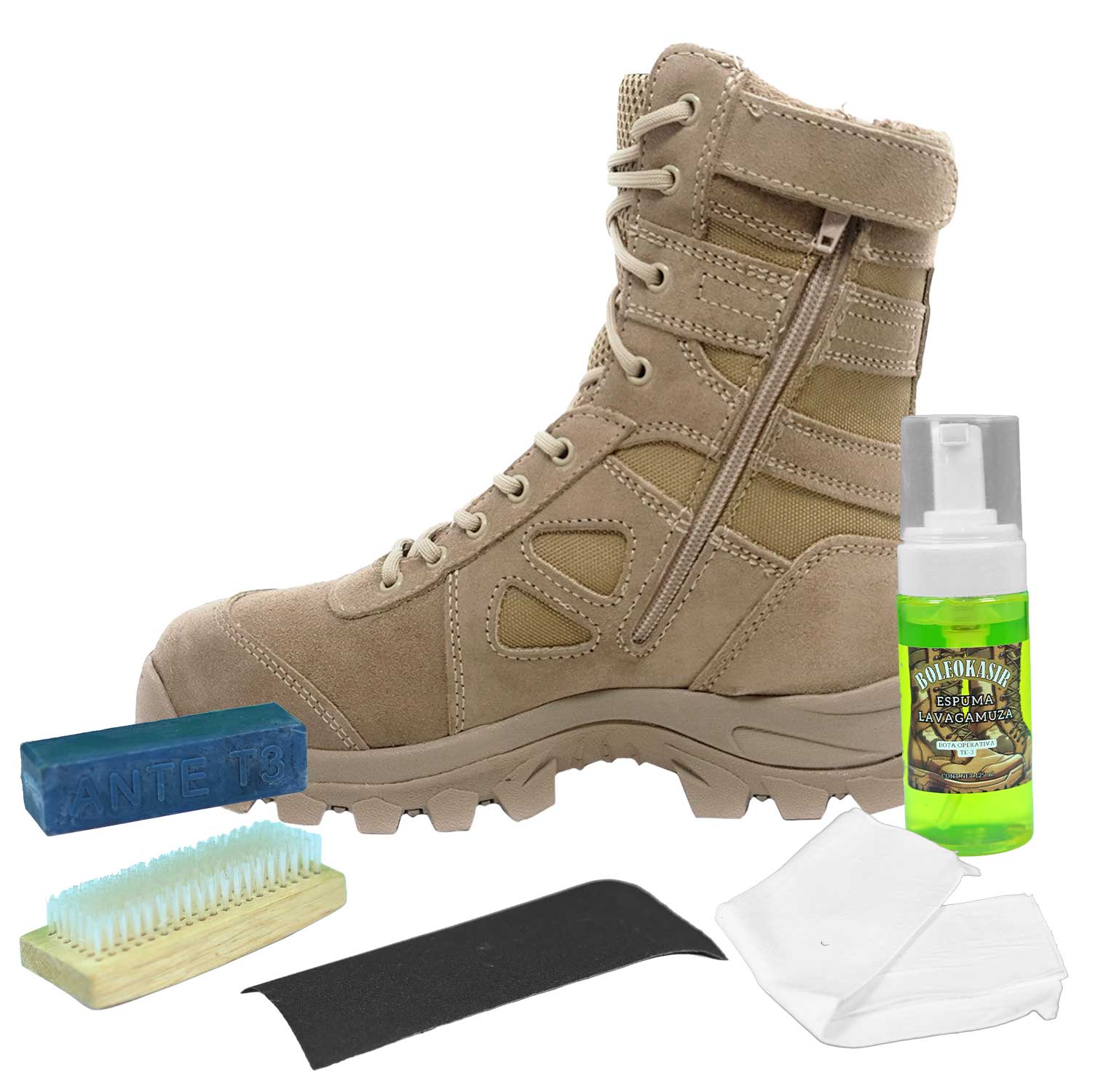 kit  de limpieza para botas es una solución práctica y completa Ideal para botas tácticas, operativas, de trabajo o uso diario