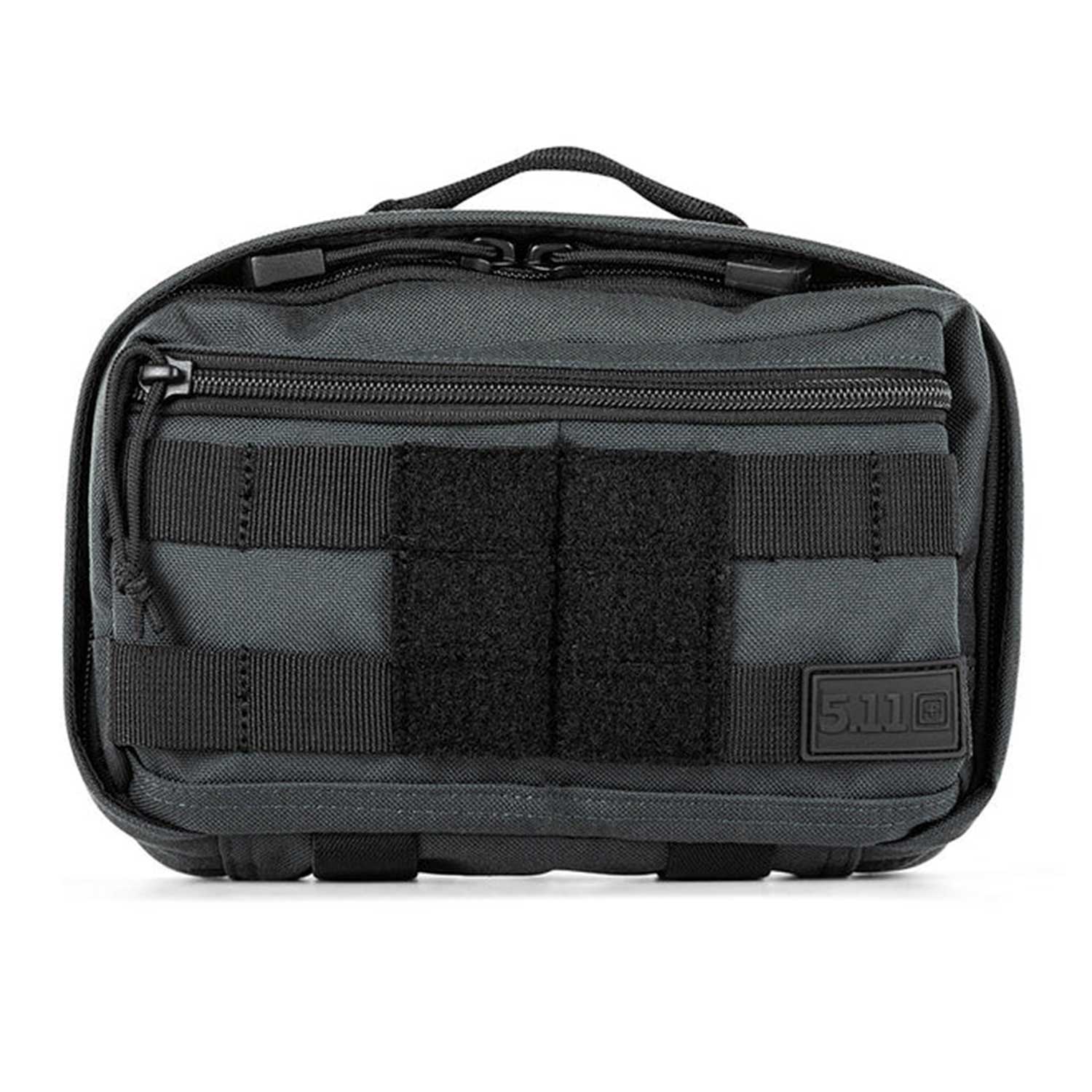 Vista frontal de la mochila táctica 5.11 MOAB 3 con panel MOLLE y logo 5.11. Perfecta para actividades al aire libre y uso urbano.
