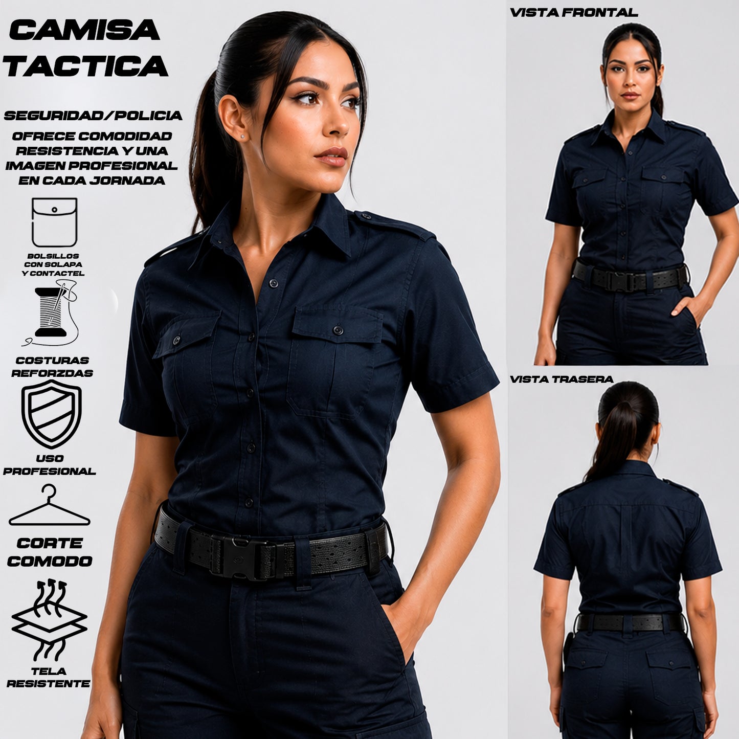 Camisa Táctica Uniforme Azul y Blanco Policía Botones Simulados Residen Evil Militaría