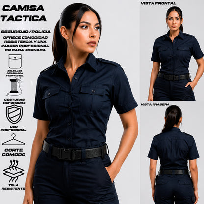 Camisa Táctica Uniforme Azul y Blanco Policía Botones Simulados Residen Evil Militaría